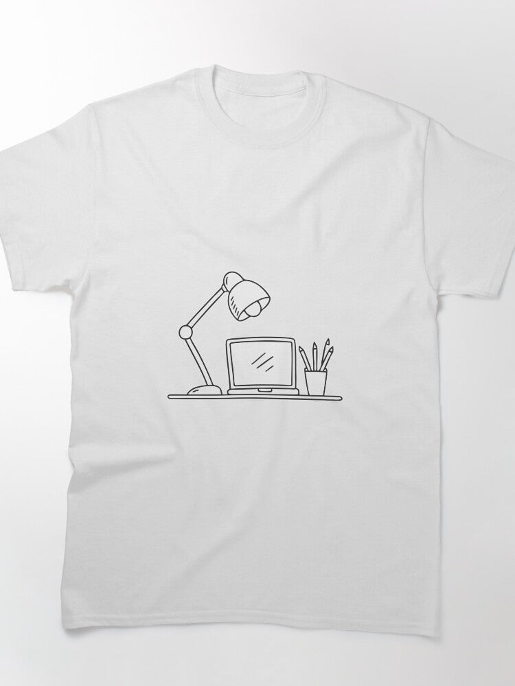 A table lamp placed next to a laptop on a study table Classic T-Shirt