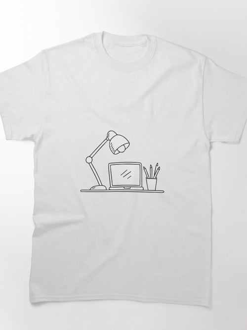 A table lamp placed next to a laptop on a study table Classic T-Shirt